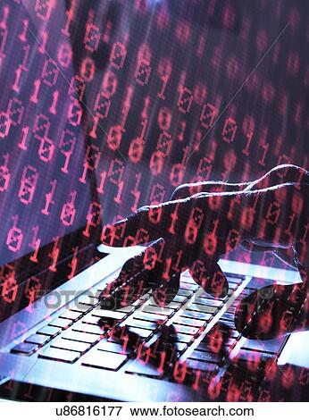 Stock Photo - MODEL RELEASED. Cyber attack, conceptual image. Hacker accessing somebody else's computer programme.. Fotosearch