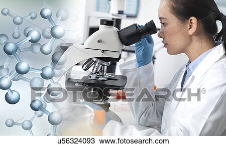 MODEL RELEASED. Scientist viewing a sample down a light microscope with a molecular model to illustrate research. View Large Photo Image Stock Image - MODEL RELEASED. Scientist viewing a sample down a light microscope with a molecular model to illustrate research.. Fotosearch