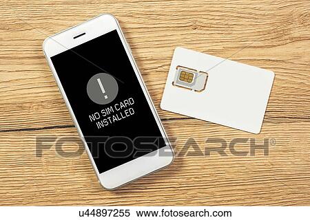 Stock Photography - No SIM card installed notification on smartphone screen.. Fotosearch