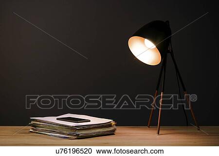 Office desk with lamp and ring binders. View Large Photo Image Stock Image - Office desk with lamp and ring binders.. Fotosearch
