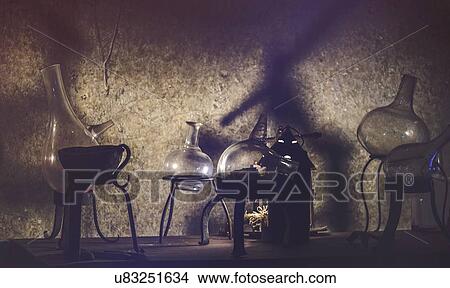Picture - Old chemistry equipment used for alchemy.. Fotosearch