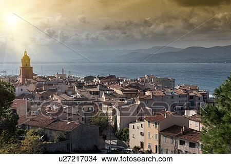 Panoramic view of Saint-Tropez, Provence-Alpes-Cote d'Azur, France, Europe View Large Photo Image Picture - Panoramic view of Saint-Tropez, Provence-Alpes-Cote d'Azur, France, Europe. Fotosearch