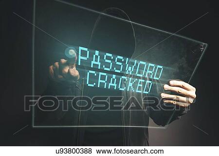 Stock Photo - Password cracked, unrecognizable computer hacker.. Fotosearch