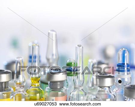 Stock Image - Pharmaceutical research. A variety of new medicines and drugs.. Fotosearch