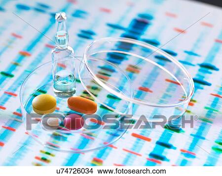 Picture - Pharmaceutical research developing genetic medicine, illustrating how medicine will be designed to cure individuals health by analysing DNA. Fotosearch