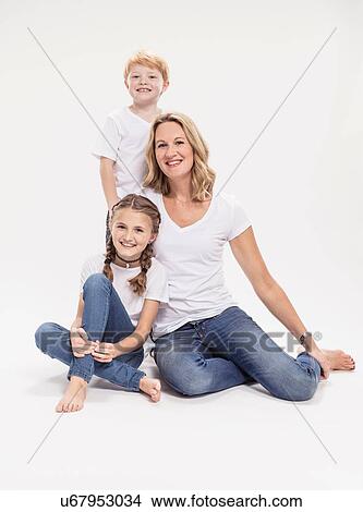 Picture - Portrait of mother with daughter and son. Fotosearch