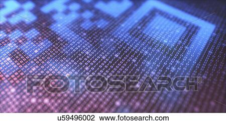 Stock Image - QR code (quick response code) and binary code, abstract illustration.. Fotosearch