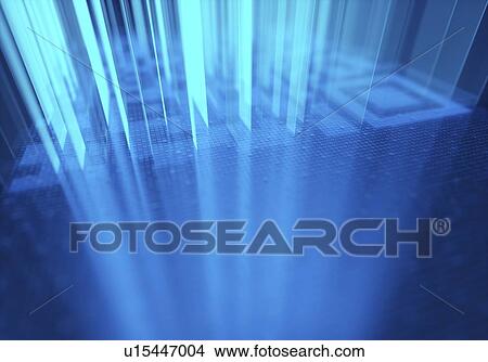Picture - QR code (quick response code) with blue lights, illustration.. Fotosearch