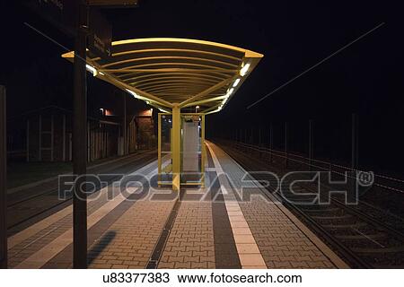 Railway station, Gera, Germany, at night. View Large Photo Image Stock Image - Railway station, Gera, Germany, at night.. Fotosearch