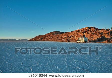Recreational vehicle, travelling across salt flats, Salar de Uyuni, Uyuni, Oruro, Bolivia, South America View Large Photo Image Picture - Recreational vehicle, travelling across salt flats, Salar de Uyuni, Uyuni, Oruro, Bolivia, South America. Fotosearch