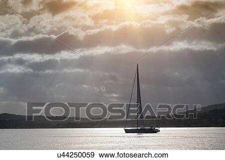 Stock Photo - Sailing boat on water, Saint-Tropez, Provence-Alpes-Cote d'Azur, France, Europe. Fotosearch