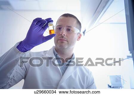 Picture - Scientist inspecting chemical sample in laboratory. Fotosearch