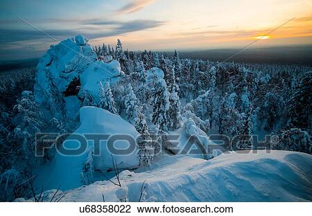 Stock Image - Snow covered scenic view, Russia. Fotosearch