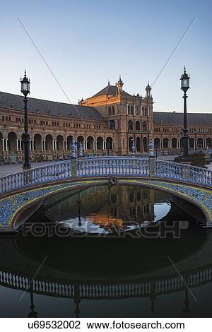 Stock Image - Spain, Seville, Footbridge at Plaza De Espana. Fotosearch