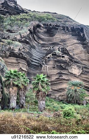 Stock Image - Textured rock formation, Fogo, Cape Verde, Africa. Fotosearch