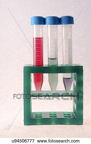 Three test tubes in a tube rack. View Large Photo Image Stock Photo - Three test tubes in a tube rack.. Fotosearch