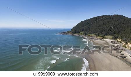 Stock Photo - USA, Oregon, Headland, Aerial view of beach. Fotosearch