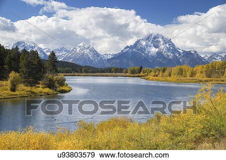 USA, Wyoming, Landscape with Snake River and Teton Range View Large Photo Image Stock Photo - USA, Wyoming, Landscape with Snake River and Teton Range. Fotosearch