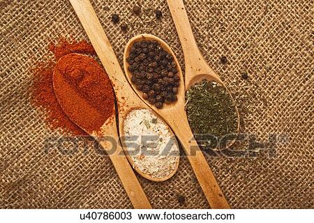 Various spices on wooden spoons. View Large Photo Image Stock Image - Various spices on wooden spoons.. Fotosearch