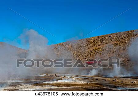 Stock Photography - View of steaming El Tatio geyser field, Atacama Desert, Chile. Fotosearch