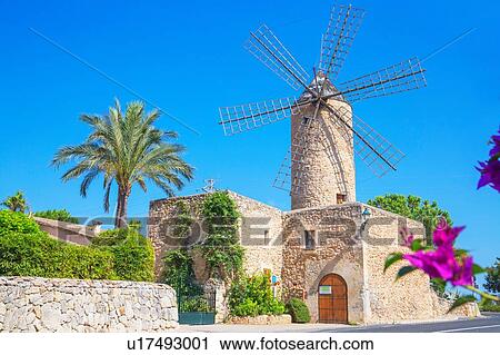Stock Image - Windmill, Sineu, Majorca, Balearic Islands, Spain, Europe. Fotosearch
