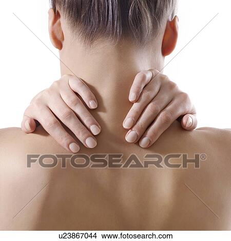 Woman rubbing her neck. View Large Photo Image Picture - Woman rubbing her neck.. Fotosearch