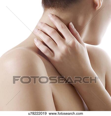 Woman rubbing her neck. View Large Photo Image Stock Photo - Woman rubbing her neck.. Fotosearch