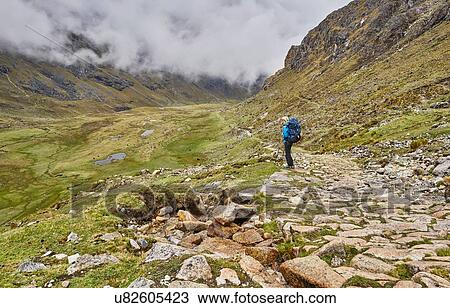 Woman trekking through landscape, Ventilla, La Paz, Bolivia, South America View Large Photo Image Stock Image - Woman trekking through landscape, Ventilla, La Paz, Bolivia, South America. Fotosearch