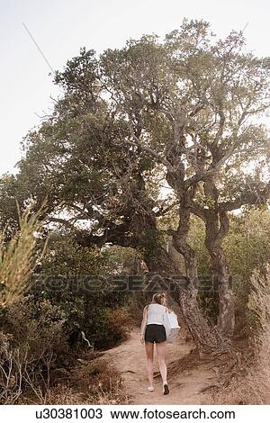 Woman walking along rural pathway, rear view, Tossa de mar, Catalonia, Spain View Large Photo Image Stock Image - Woman walking along rural pathway, rear view, Tossa de mar, Catalonia, Spain. Fotosearch