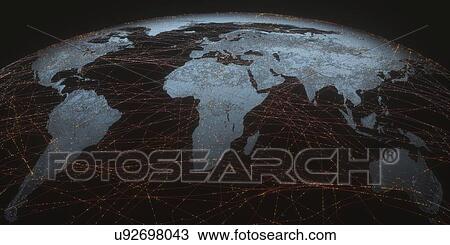Stock Image - World map showing connections, illustration.. Fotosearch