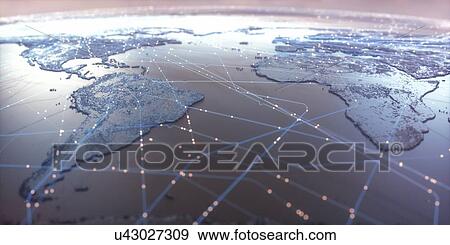 Stock Photo - World map showing connections, illustration.. Fotosearch
