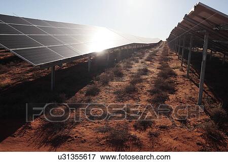 Stock Photo - 10 MW solar power plant, Vredendal, Western Cape, South Africa.. Fotosearch