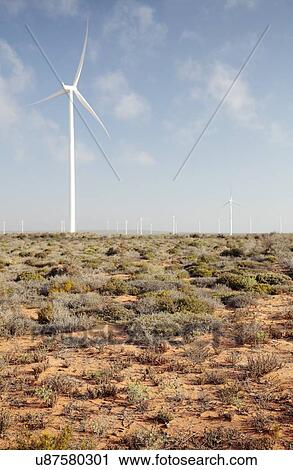 Stock Image - 100 MW Sere windfarm owned by Eskom. Near Vredendal, Western Cape, South Africa.. Fotosearch