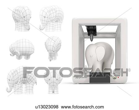 Stock Photo - 3D printer printing elephant, illustration.. Fotosearch