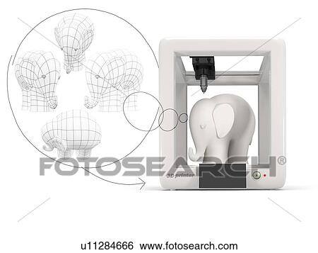 Stock Photograph - 3D printer printing elephant, illustration.. Fotosearch