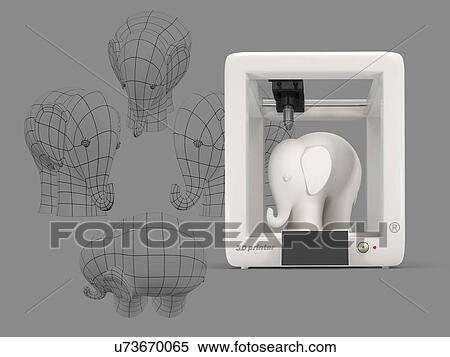 Stock Photography - 3D printer printing elephant, illustration.. Fotosearch