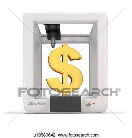 Stock Image - 3D printer with golden dollar sign, illustration.. Fotosearch