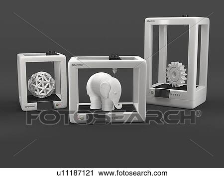 Stock Image - 3D printers, illustration.. Fotosearch