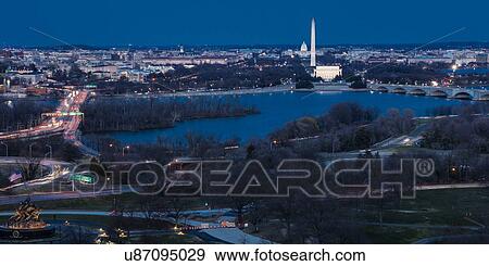Aerial view of Washington D. C. from Top of Town restaurant, Arlington, Virginia shows Lincoln & Washington Memorial and U. S. Capitol View Large Photo Image Stock Photo - Aerial view of Washington D. C. from Top of Town restaurant, Arlington, Virginia shows Lincoln & Washington Memorial and U. S. Capitol. Fotosearch