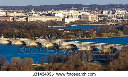 Aerial view of Washington D. C. from Top of Town restaurant, Arlington, Virginia shows Lincoln & Washington Memorial and U. S. Capitol and Memorial Bridge crossing Potomac River View Large Photo Image Stock Photography - Aerial view of Washington D. C. from Top of Town restaurant, Arlington, Virginia shows Lincoln & Washington Memorial and U. S. Capitol and Memorial Bridge crossing Potomac River. Fotosearch