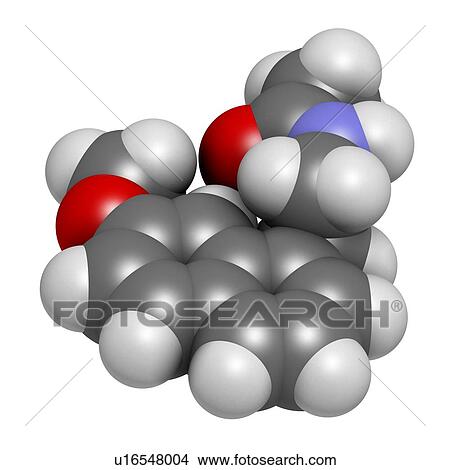 Agomelatine antidepressant drug molecule. 3D rendering. Atoms are represented as spheres with conventional colour-coding: hydrogen (white), carbon (grey), nitrogen (blue), oxygen (red). View Large Photo Image Picture - Agomelatine antidepressant drug molecule. 3D rendering. Atoms are represented as spheres with conventional colour-coding: hydrogen (white), carbon (grey), nitrogen (blue), oxygen (red).. Fotosearch
