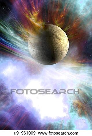Stock Photo - Alien planet and cloud, illustration.. Fotosearch