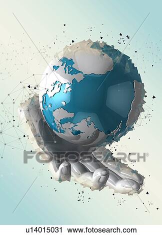 Android hand holding planet earth, illustration. View Large Photo Image Stock Image - Android hand holding planet earth, illustration.. Fotosearch