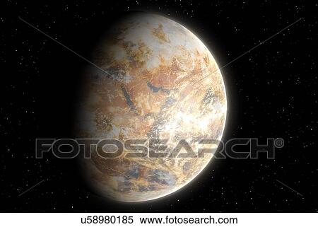 Stock Photography - Artwork of a possible future Earth, its atmosphere riddled with dust and pollution, its surface dry. This view shows the continent of Africa.. Fotosearch
