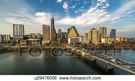 Austin Texas Cityscape Evening Skyline with skyscrapers down Congress Avenue Bridge over Colorado River View Large Photo Image Stock Photograph - Austin Texas Cityscape Evening Skyline with skyscrapers down Congress Avenue Bridge over Colorado River. Fotosearch