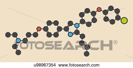 Azeliragon Alzheimer's disease drug molecule. Stylized skeletal formula (chemical structure): Atoms are shown as colour-coded circles: hydrogen (hidden), carbon (grey), nitrogen (blue), oxygen (red), chlorine (green). View Large Photo Image Picture - Azeliragon Alzheimer's disease drug molecule. Stylized skeletal formula (chemical structure): Atoms are shown as colour-coded circles: hydrogen (hidden), carbon (grey), nitrogen (blue), oxygen (red), chlorine (green).. Fotosearch