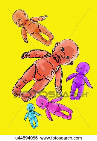 Stock Photograph - Babies against a yellow background, conceptual illustration.. Fotosearch