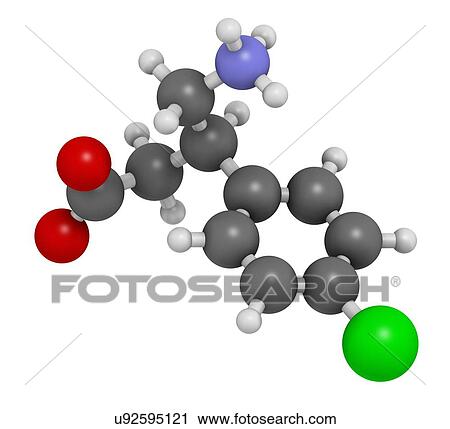 Baclofen drug molecule. 3D rendering. Atoms are represented as spheres with conventional colour-coding: hydrogen (white), carbon (grey), nitrogen (blue), oxygen (red), chlorine (green). View Large Photo Image Stock Image - Baclofen drug molecule. 3D rendering. Atoms are represented as spheres with conventional colour-coding: hydrogen (white), carbon (grey), nitrogen (blue), oxygen (red), chlorine (green).. Fotosearch