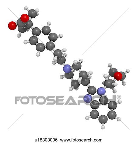 Bilastine antihistamine drug molecule. 3D rendering. Atoms are represented as spheres with conventional colour-coding: hydrogen (white), carbon (grey), nitrogen (blue), oxygen (red). View Large Photo Image Stock Photograph - Bilastine antihistamine drug molecule. 3D rendering. Atoms are represented as spheres with conventional colour-coding: hydrogen (white), carbon (grey), nitrogen (blue), oxygen (red).. Fotosearch