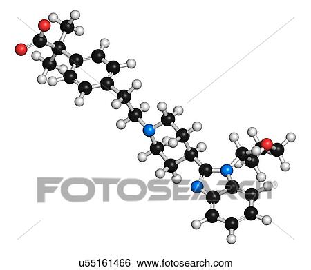 Bilastine antihistamine drug molecule. 3D rendering. Atoms are represented as spheres with conventional colour-coding: hydrogen (white), carbon (black), nitrogen (blue), oxygen (red). View Large Photo Image Stock Photograph - Bilastine antihistamine drug molecule. 3D rendering. Atoms are represented as spheres with conventional colour-coding: hydrogen (white), carbon (black), nitrogen (blue), oxygen (red).. Fotosearch